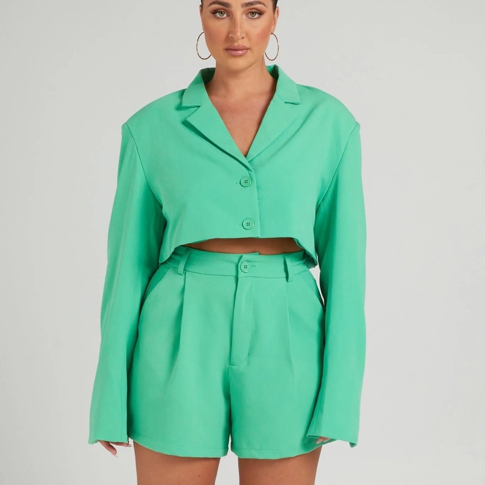 WeWoreWhat Womens Medium Kelly Green Oversized Cropped Blazer Shoulder Pads